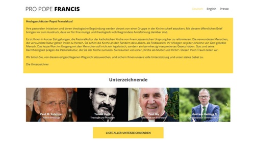 Titelbild zum News-Artikel Offener Brief „Pro Pope Francis“